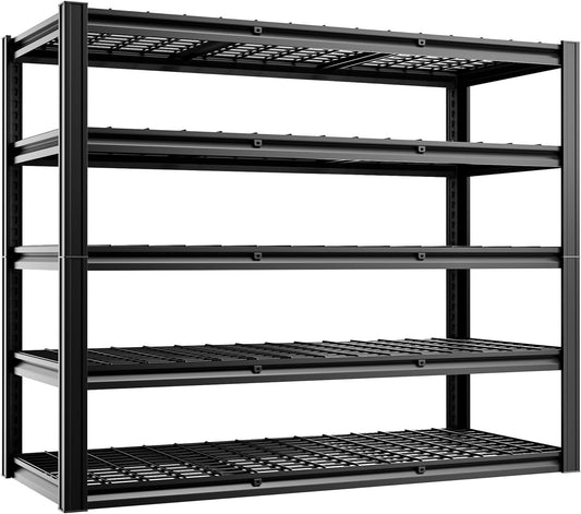 5-Tier 60”W x 24”D x 72”H Garage Shelving Storage Shelves 3000LBS Heavy Duty Metal Shelf Adjustable Rack Units Suitable for Garage Basement Warehouse Utility Shelves (Black)