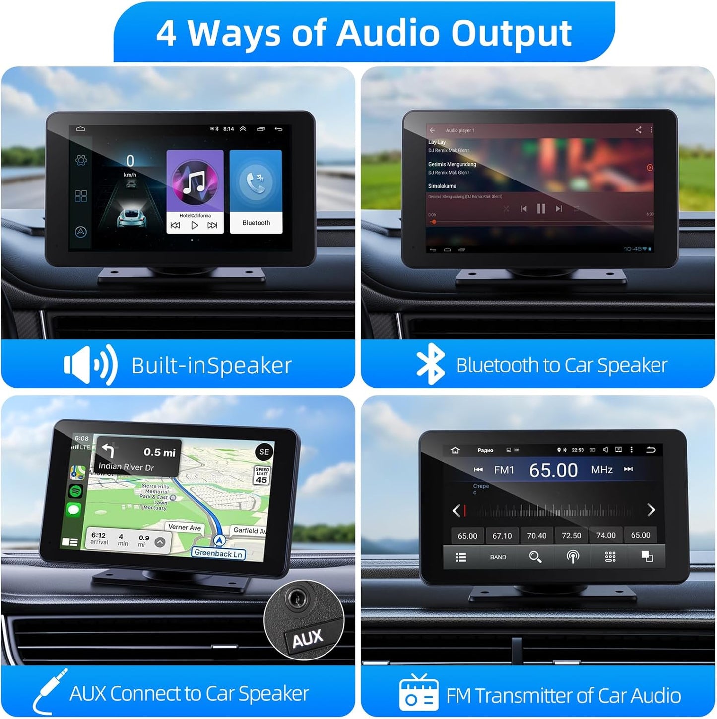 Wireless Apple Carplay and Android Auto Screen for Car, 7" HD Portable Touch Screen Car Stereo with Bluetooth, Backup Camera, Navigation, Mirror Link for All Vehicles