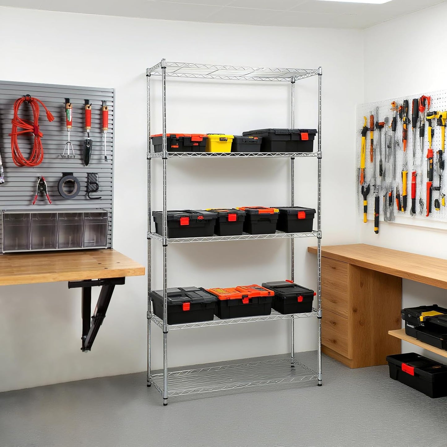 Heavy-Duty Chrome Steel Wire Shelving NSF Certified. Adjustable Storage Rack for Kitchen,Garage,and Laundry Utility Room (Chrome-5Tiers-36x14x72)