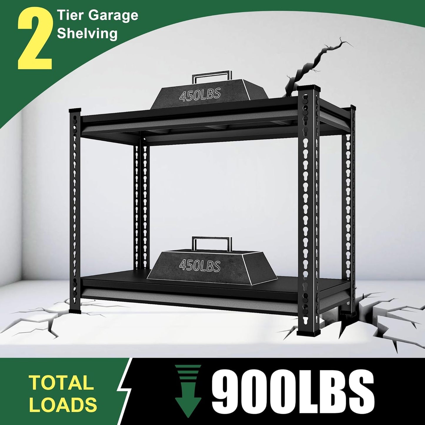 Garage Shelving Heavy Duty 880LBS Loads, 40" W Adjustable Garage Storage Shelves, 2-Tier Metal Shelving Units and Storage, Industrial Utility Shelf, 40" Wx16 Dx36 H,Black