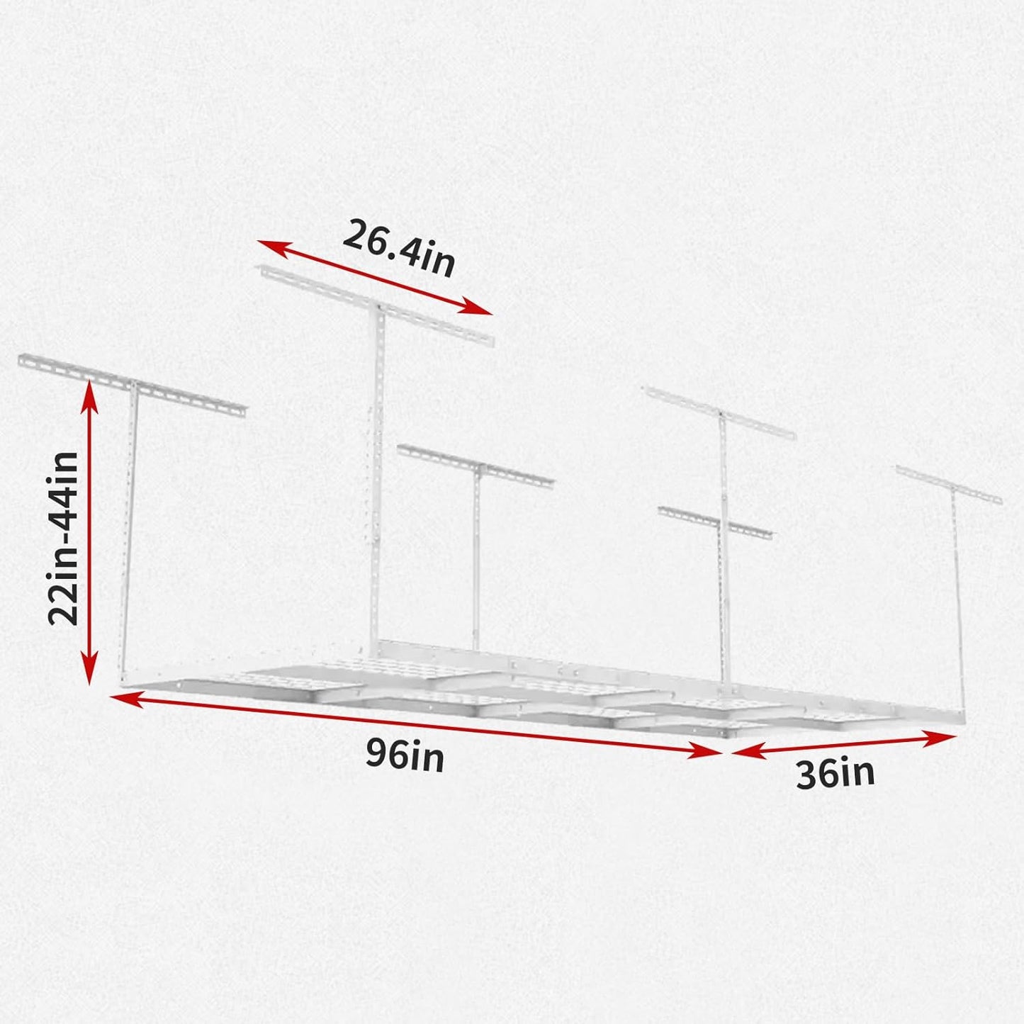 Heavy Duty Overhead Garage Storage Rack, Adjustable Organization System, Metal Garage Ceiling Storage Racks, White