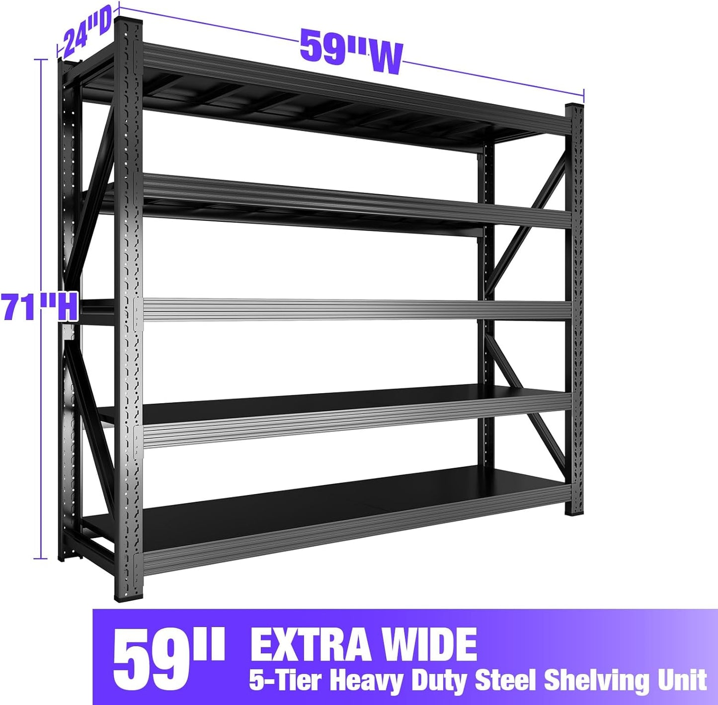 Metal Garage Shelving Heavy Duty, 5-Tier Adjustable Wire Storage Garage Shelves, 8000 LBS Loads Industrial Shelving Units for Garages, Warehouses, Kitchen, Black, 59" W x 24" D x 71" H,3 Pack