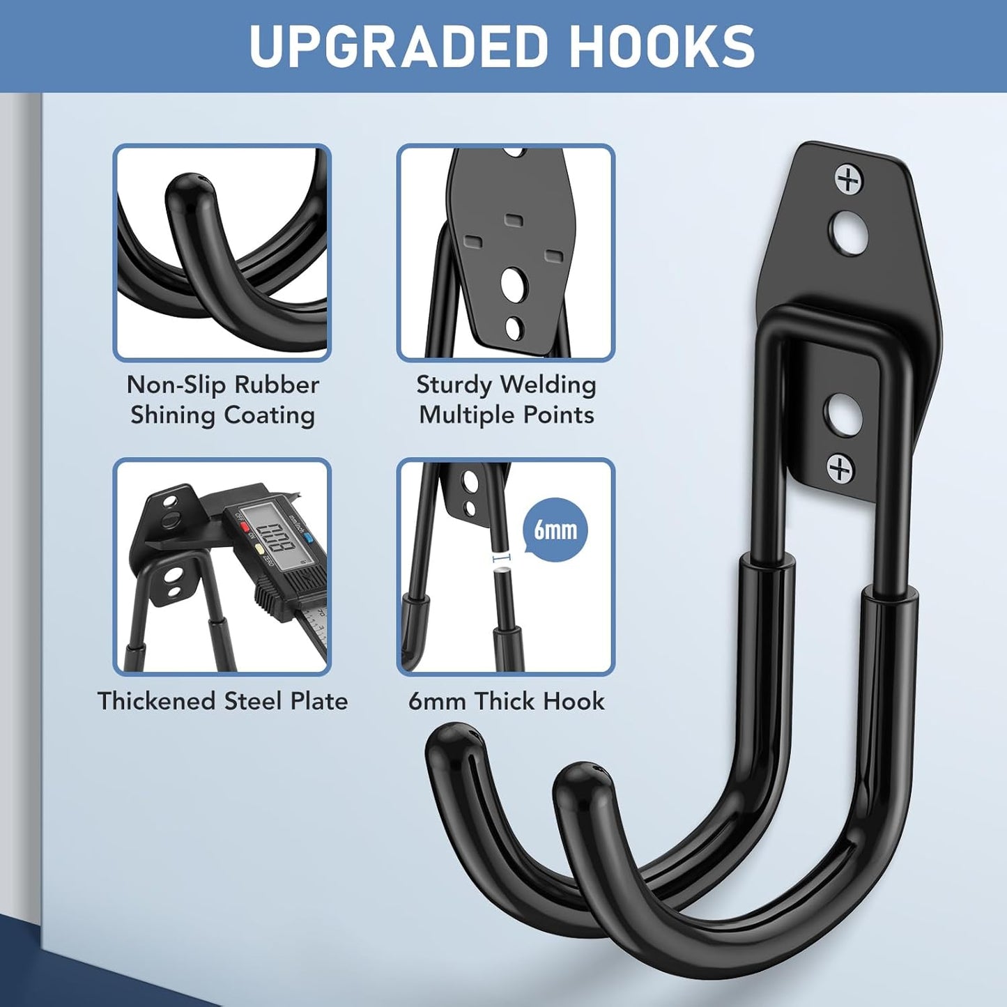 4 Pack 5.5x4.1 Inch Utility Steel Wall Mount Heavy Duty Garage Hooks with Anti-Slip Coating,Storage More Yard,Garden and Power Tools and for Hanging Hose,Ladder and Bike