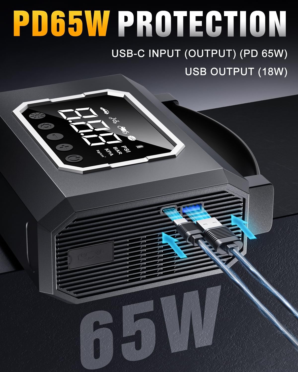 Jump Starter 3000A, Car Battery Jumper Starter Portable (All Gas 10L Diesel Engine) with 65W Quick Charger, 12V Portable Jump Box with 4 Modes Flashlight and Jumper Cable (Black)