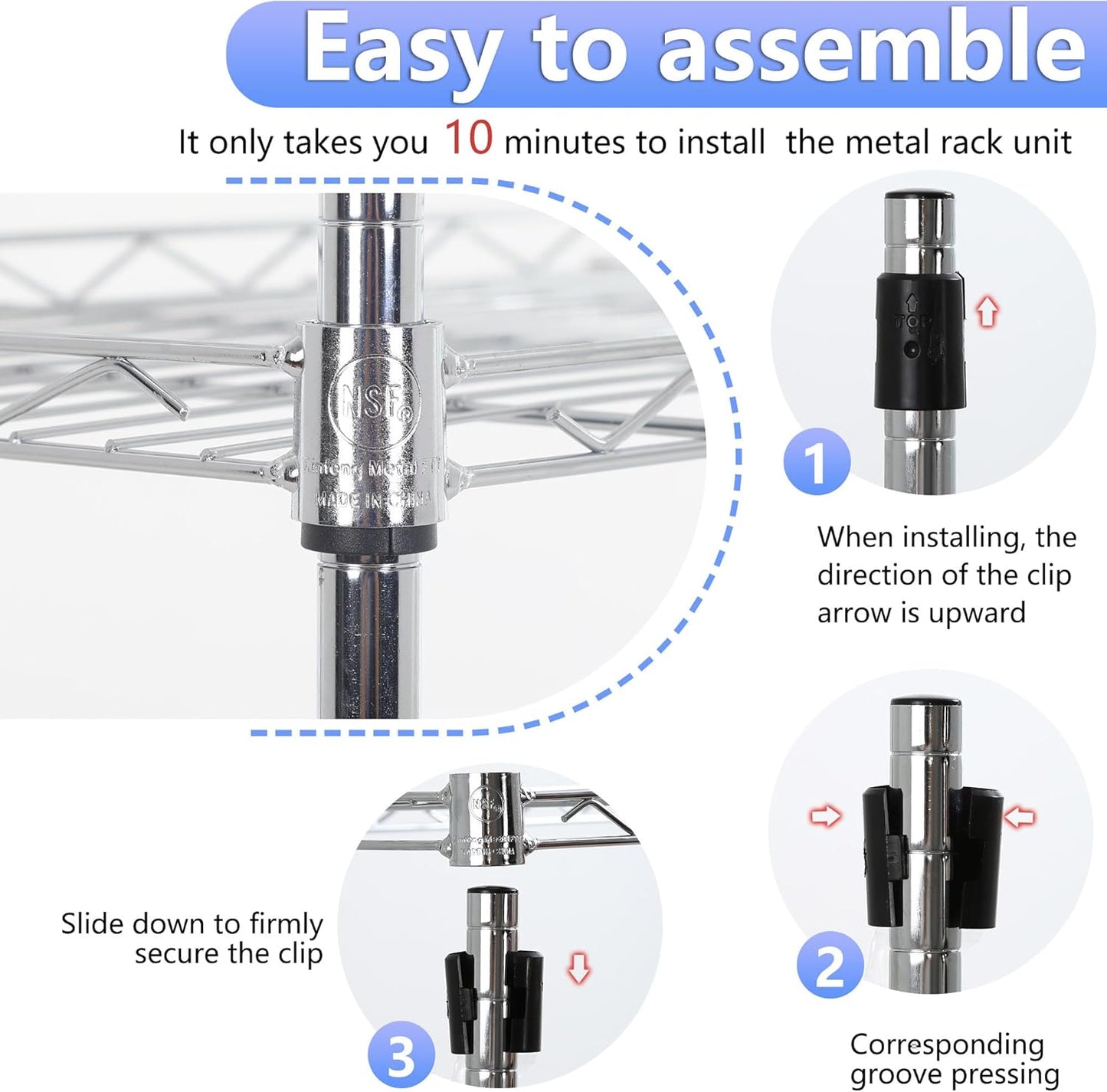 BestOffice Metal Garage Shelving 6 Tiers Garage Storage Shelves Heavy Duty 17”D x 12”W x 64”H Easy Assemble Wire Shelving NSF Certified Storage Shelves with Levling Feet for Home Garage Office, Chrome