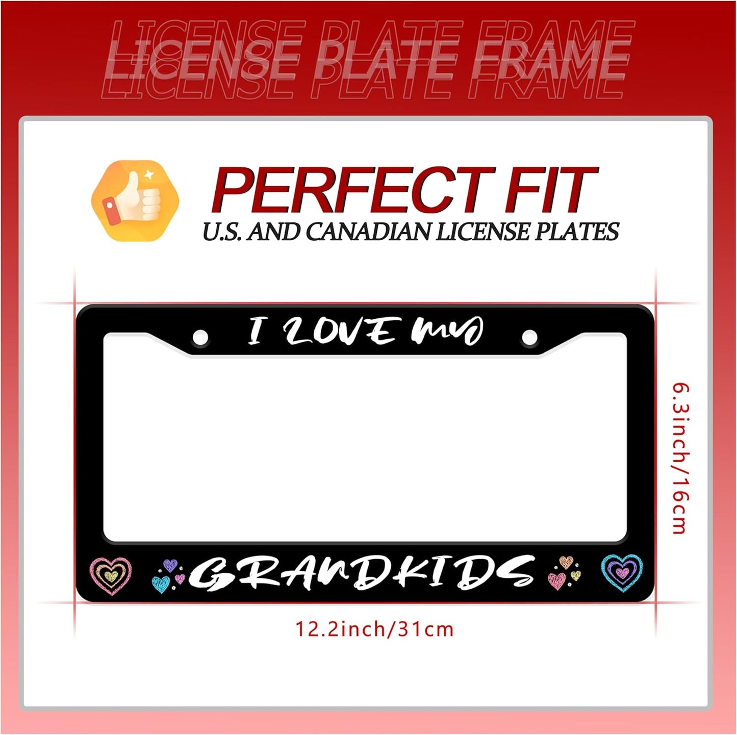 Personalized License Plate Frame I Love My Grandkids Stainless Steel Accessory Family License Plate Holder Funny Car Decorative 2 Holes Fits Us Standard License Plates 12.2 X 6.3 in for Men Women