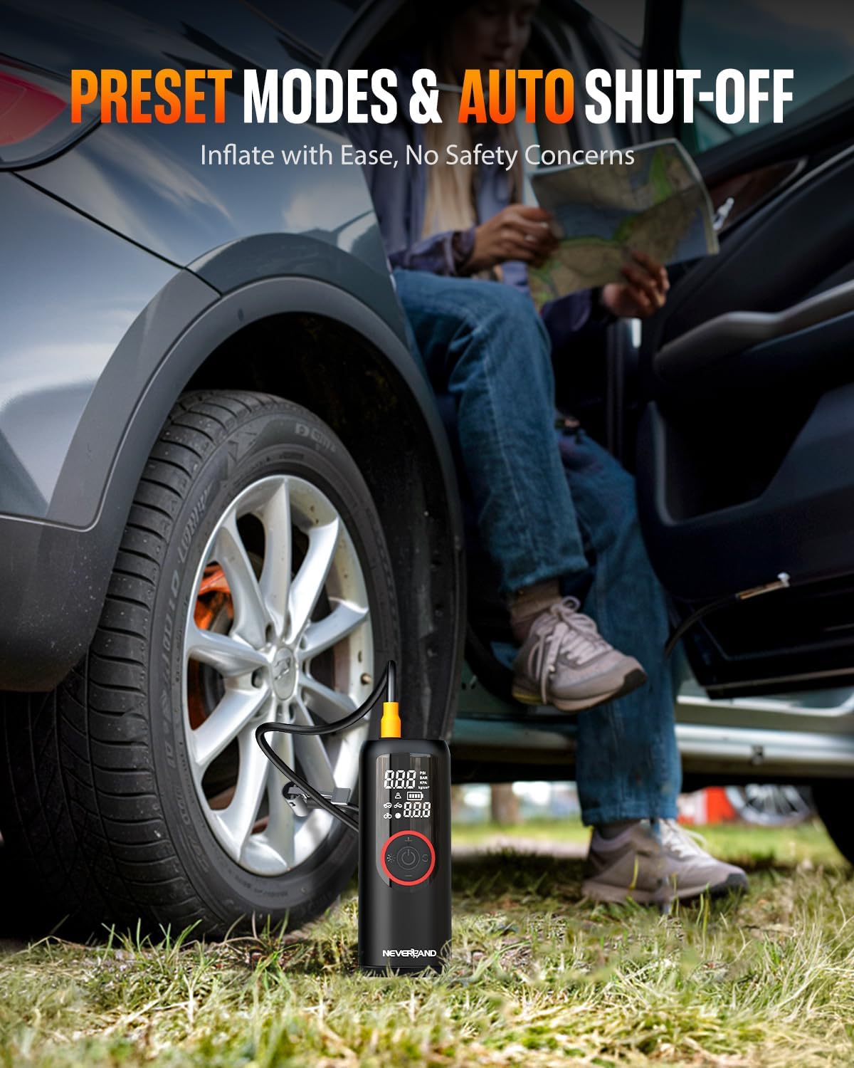 NEVERLAND Tire Inflator Portable Air Compressor - Auto Portable Air Pump for Car Tires, 150PSI Electric Air Inflator for Car Tires, Bike, Bicycle, Motorcycle, Ball Inflation