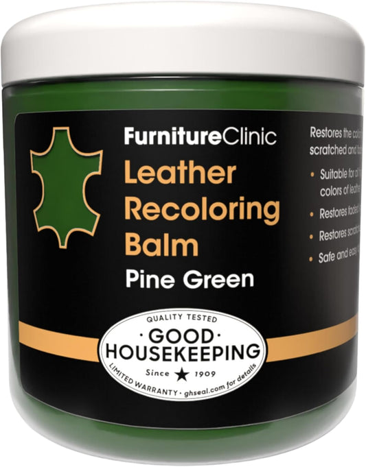The Original Leather Recoloring Balm by Furniture Clinic - Pine Green Leather Dye for Furniture, Couches & Car Seats - Restore Scratched, Faded, & Damaged Surfaces