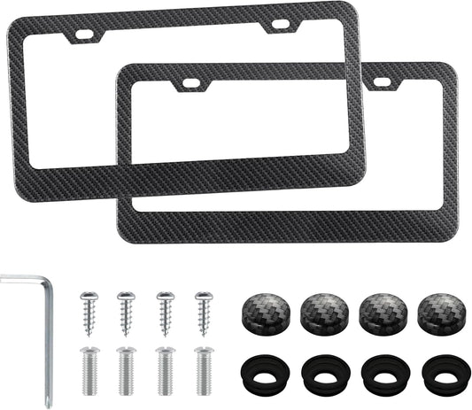 LivTee Carbon Fiber License Plate Frames, 2 Holes Stainless Steel License Plate Covers, 2PCS Car License Plate Holder, Automotive Exterior Accessories, Slim Design with Gasket Cover for US Cars