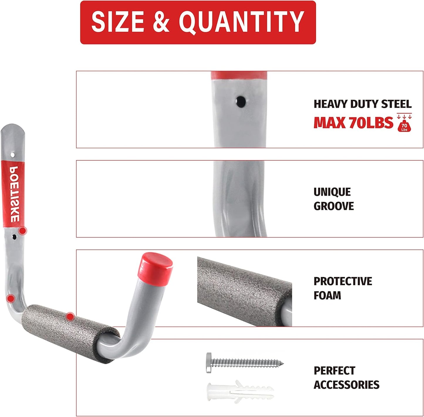 unp POETISKE Utility Hooks Ladder Hooks with 9.8'' Jumbo Arm Garage Storage Organizer Hang Folding Chair Bike Ski Tool Heavy Duty 4PC