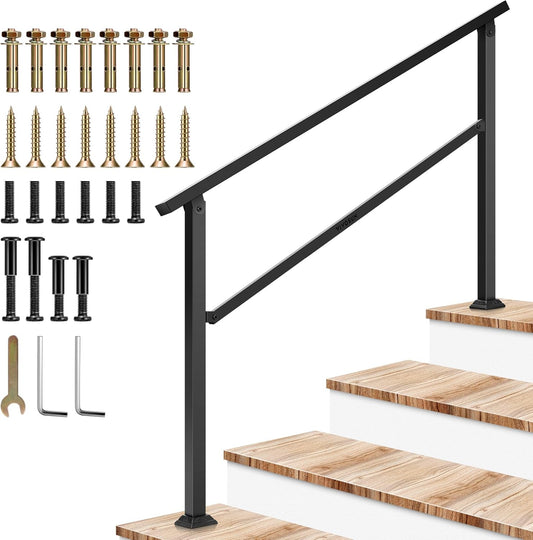 VIVOSUN Outdoor Handrail, 4 Step Stair Handrail, 54" x 36" Fits 1 to 4 Steps, Wrought Mattle Iron Handrail for Concrete Steps, Porch Steps, One-Step Assembly, Black