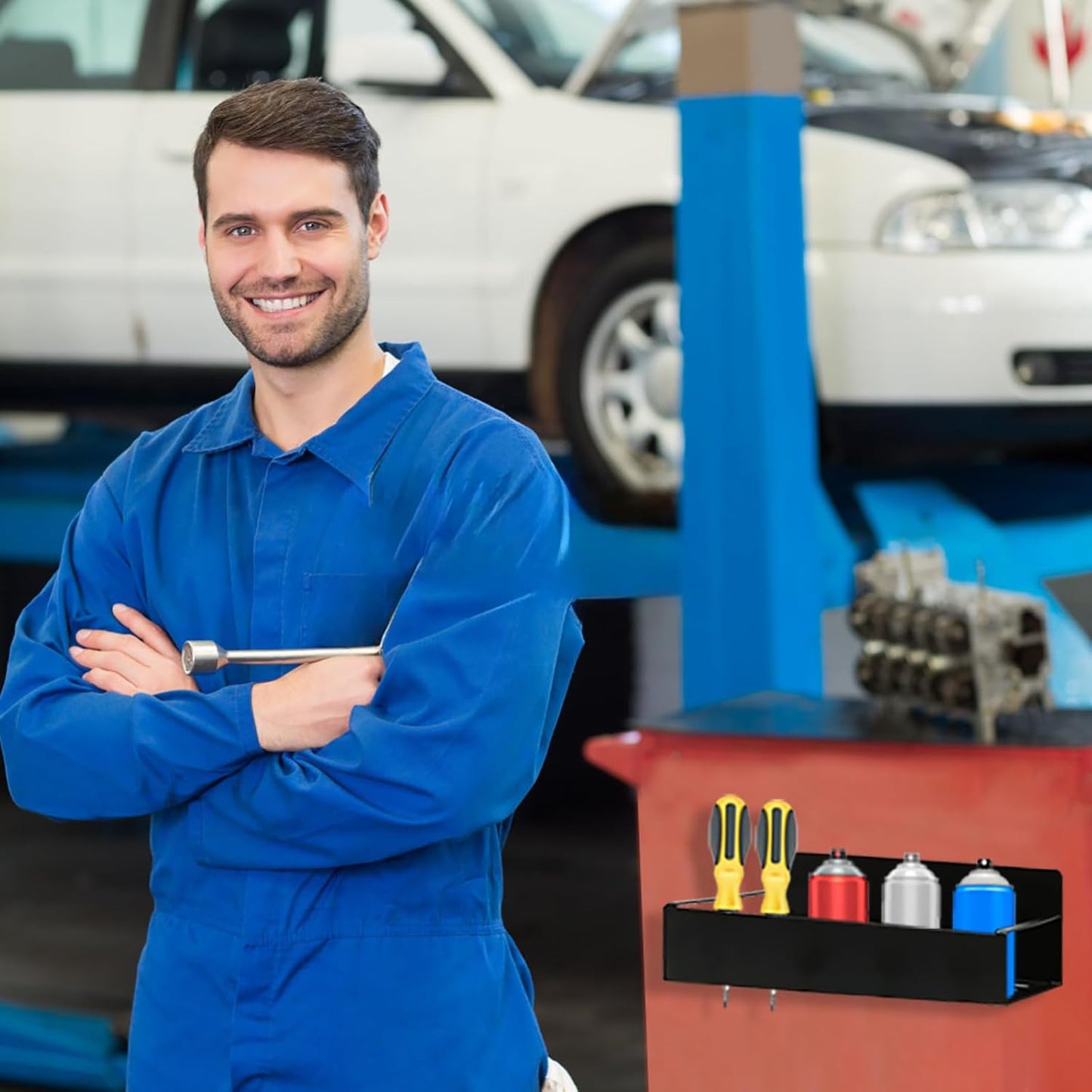 6Pcs Magnetic Aerosol Spray Can Holder, Steel Magnet Spray Toolbox Bottle Holder Rack Mechanic Paint Can Organizer Tool Box Storage Rack for Garage Home Workspace