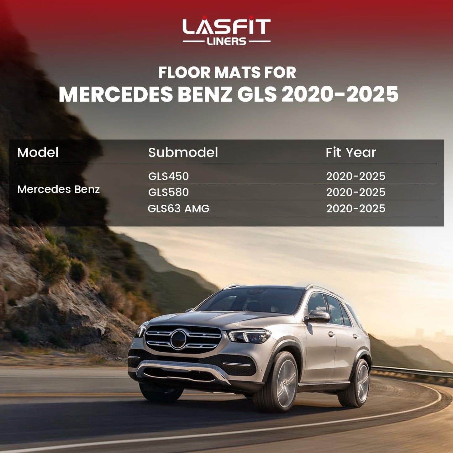 LASFIT Cargo Mat & Backrest Mat for Mercedes Benz GLS 450/580 / 63 AMG 2026 2025 2024 2023 2022 2021 2020, All Weather TPE Waterproof Cargo Liner Custom Fit GLS 2020-2026 Trunk Mat with Seatback