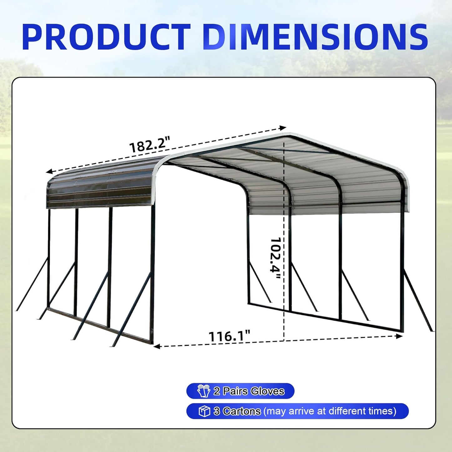 10x15 Metal Carport with Base Fixings Heavy Duty Garage Outdoor Chrome Plated Frame and Sheet Metal Construction Suitable for Boats, Cars, Tractors and Agricultural Equipment, Dark Gray
