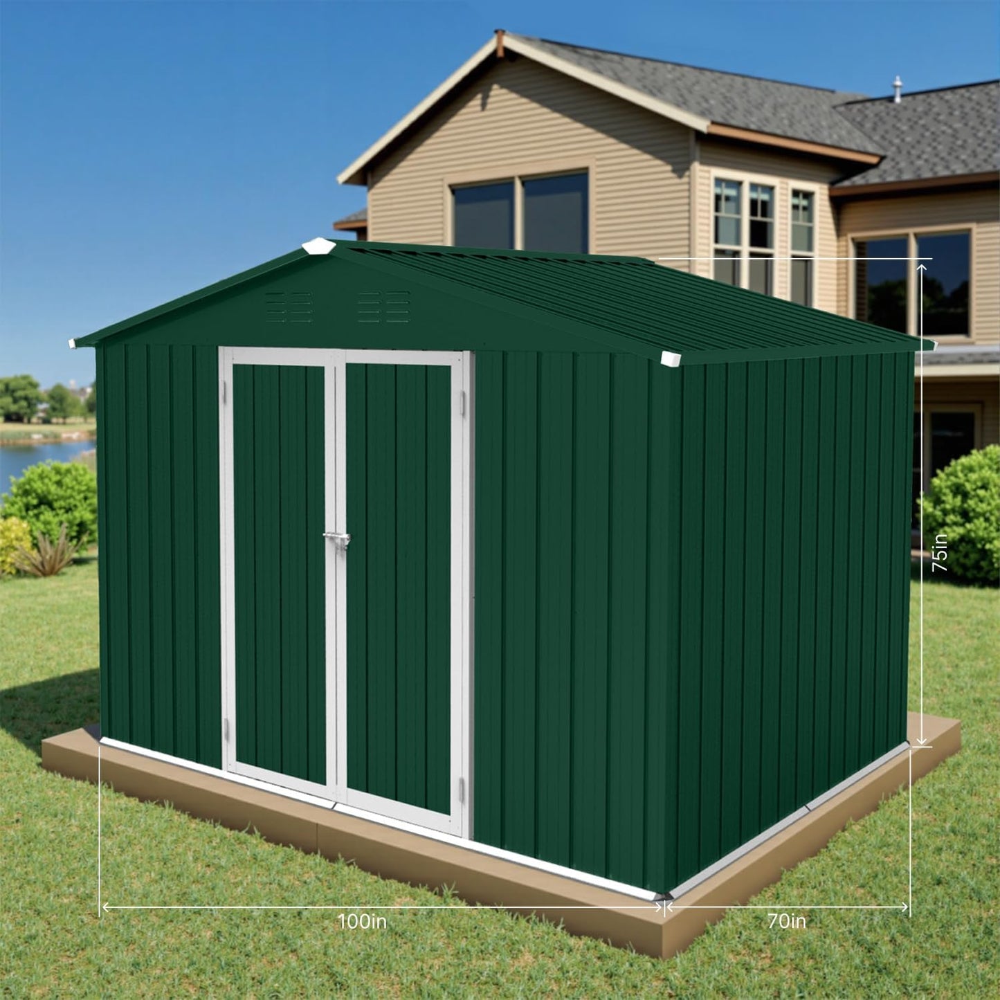 8 x 6 FT Outdoor Storage Metal Shed, Bike Garden Tool Shed with Slooping Roof, Lockable Doors and Aluminum Frames, Shed Easy to Assemble for Garden, Patio, Lawn, Green