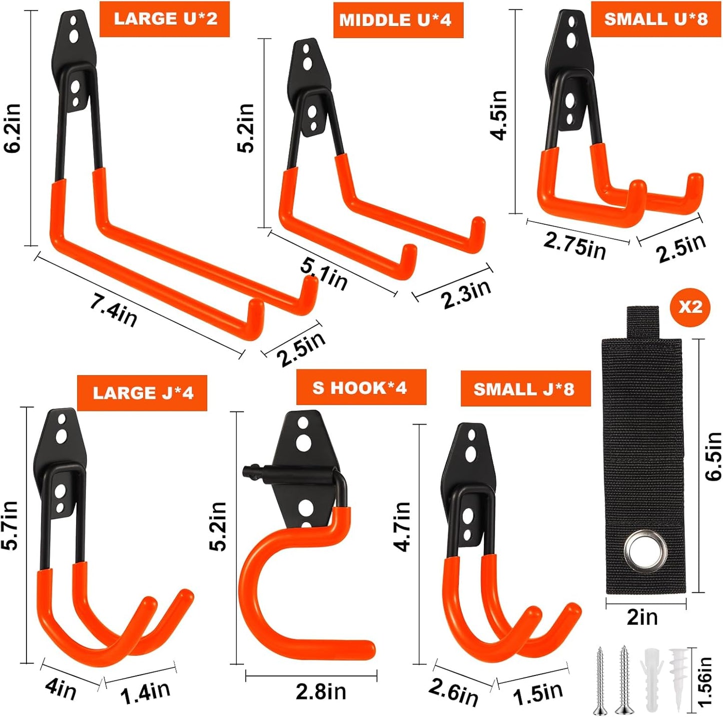 Garage Hook Heavy Duty Wall Storage Hangers, 32 Pack Garage Storage Hooks Steel Tool Orange for Ladders, Ropes, Garden Tools