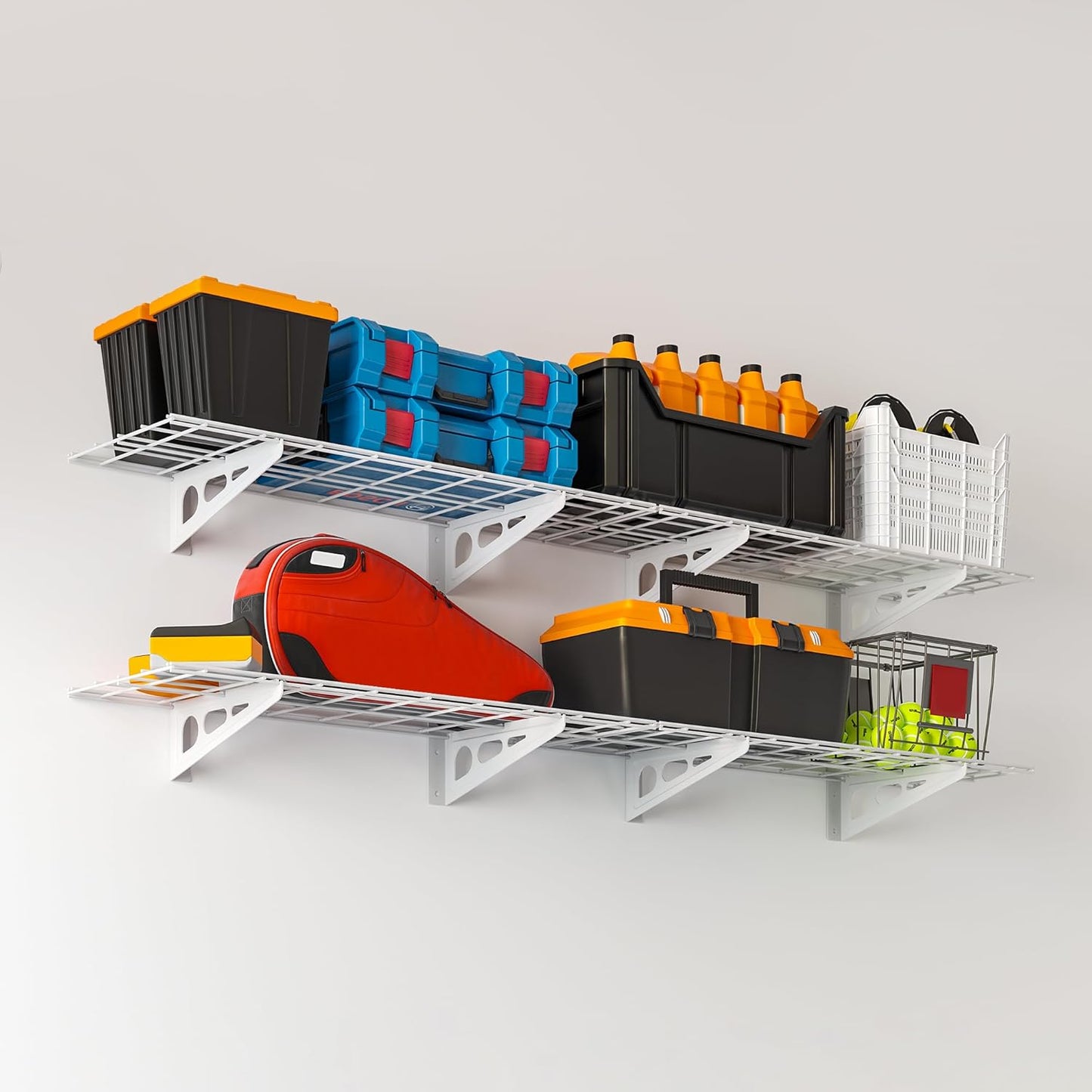 1x6 ft Garage Shelving, 2-Pack Wall-Mounted Shelves for Garage, Kitchen, Pantry Storage, 600 lbs Total Load Capacity Wall Shelving, White