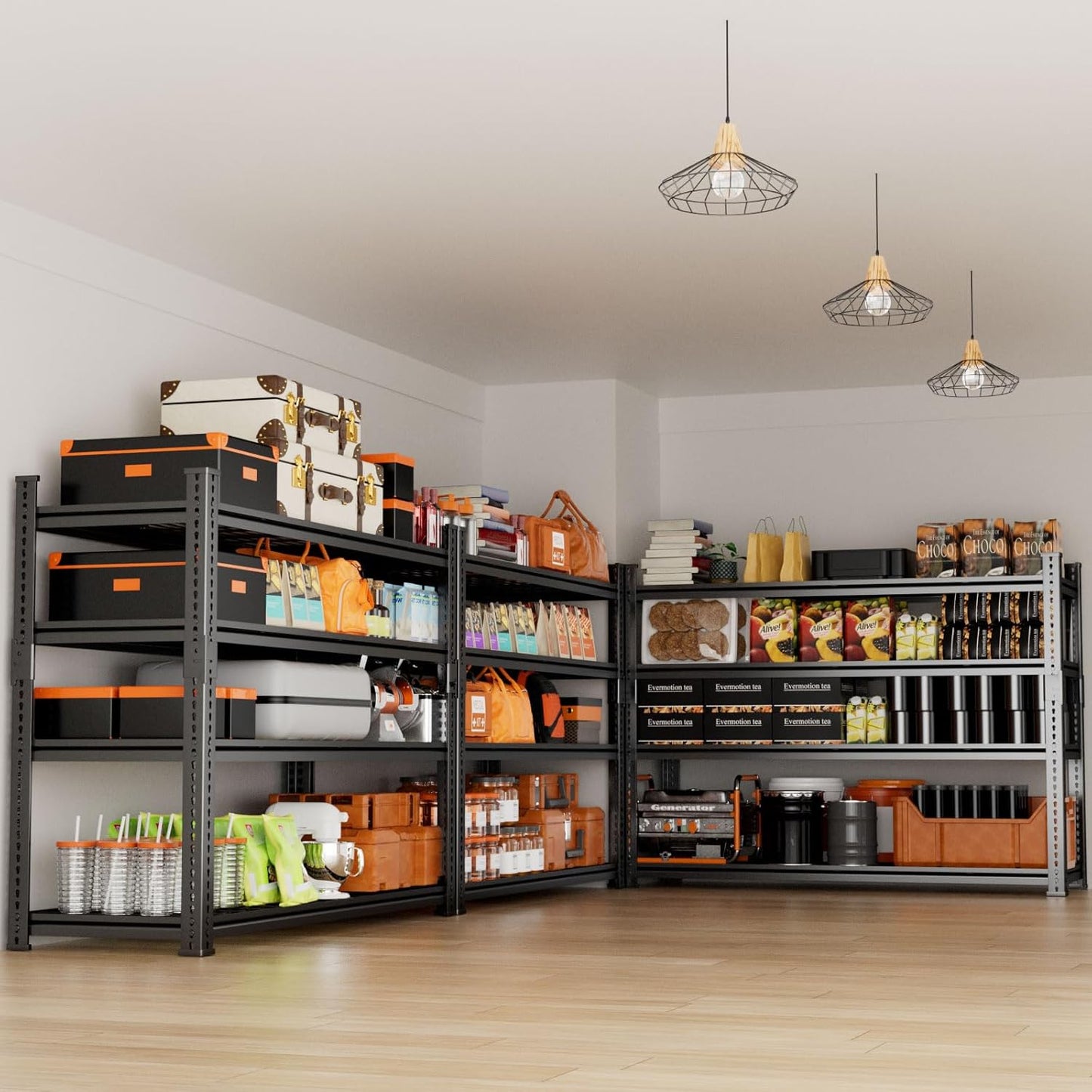 Storage Shelves Heavy Duty 4 PCS, 48"L x 18"W x 60"H Garage Wire Shelving Unit Loads 2640LBS, 4-tier Adjustable Metal Industrial Utility Shelf Rack for Kitchen, Laundry, Pantry, Warehouse, Basement