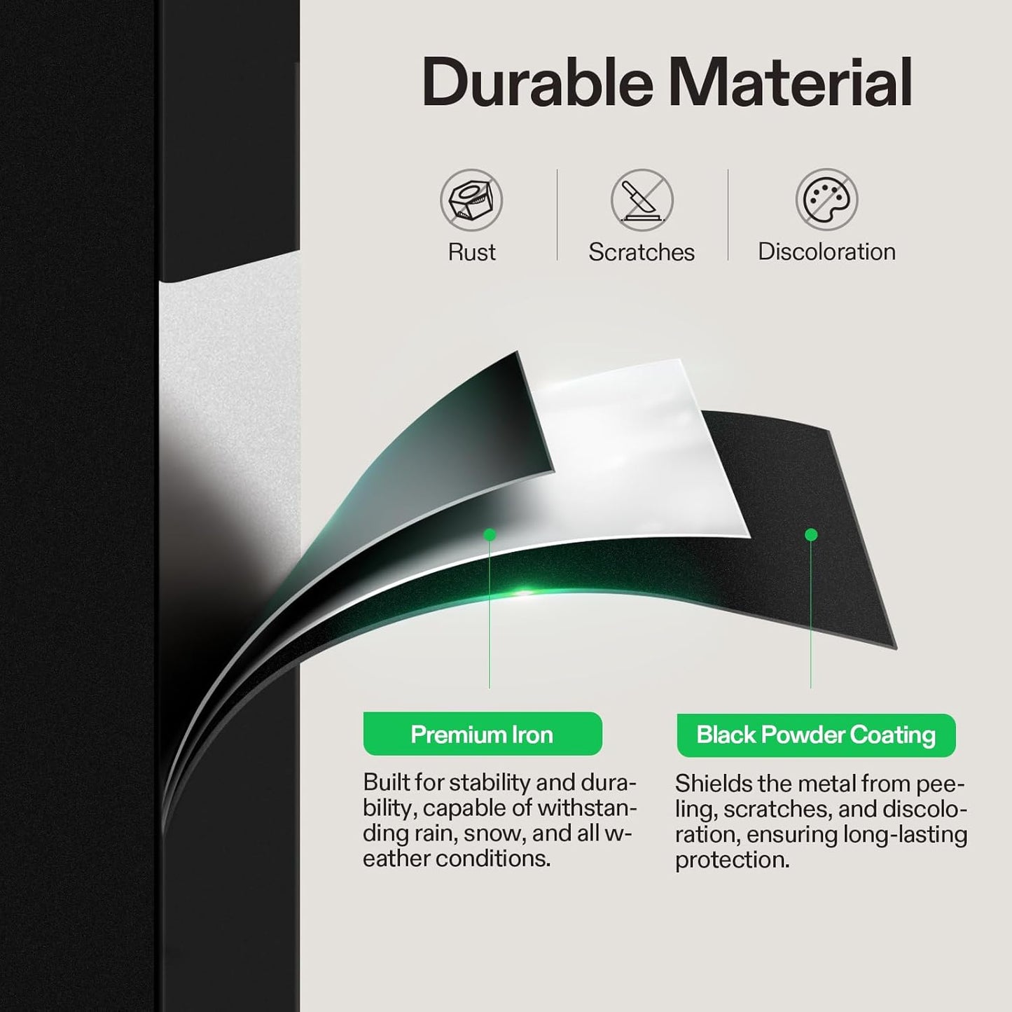 VIVOSUN Outdoor Handrail, 4 Step Stair Handrail, 47.5" x 39" Fits 1 to 4 Steps, Wrought Mattle Iron Stair Railing with Single Curved End for Concrete Steps, Porch Steps, One-Step Assembly, Black