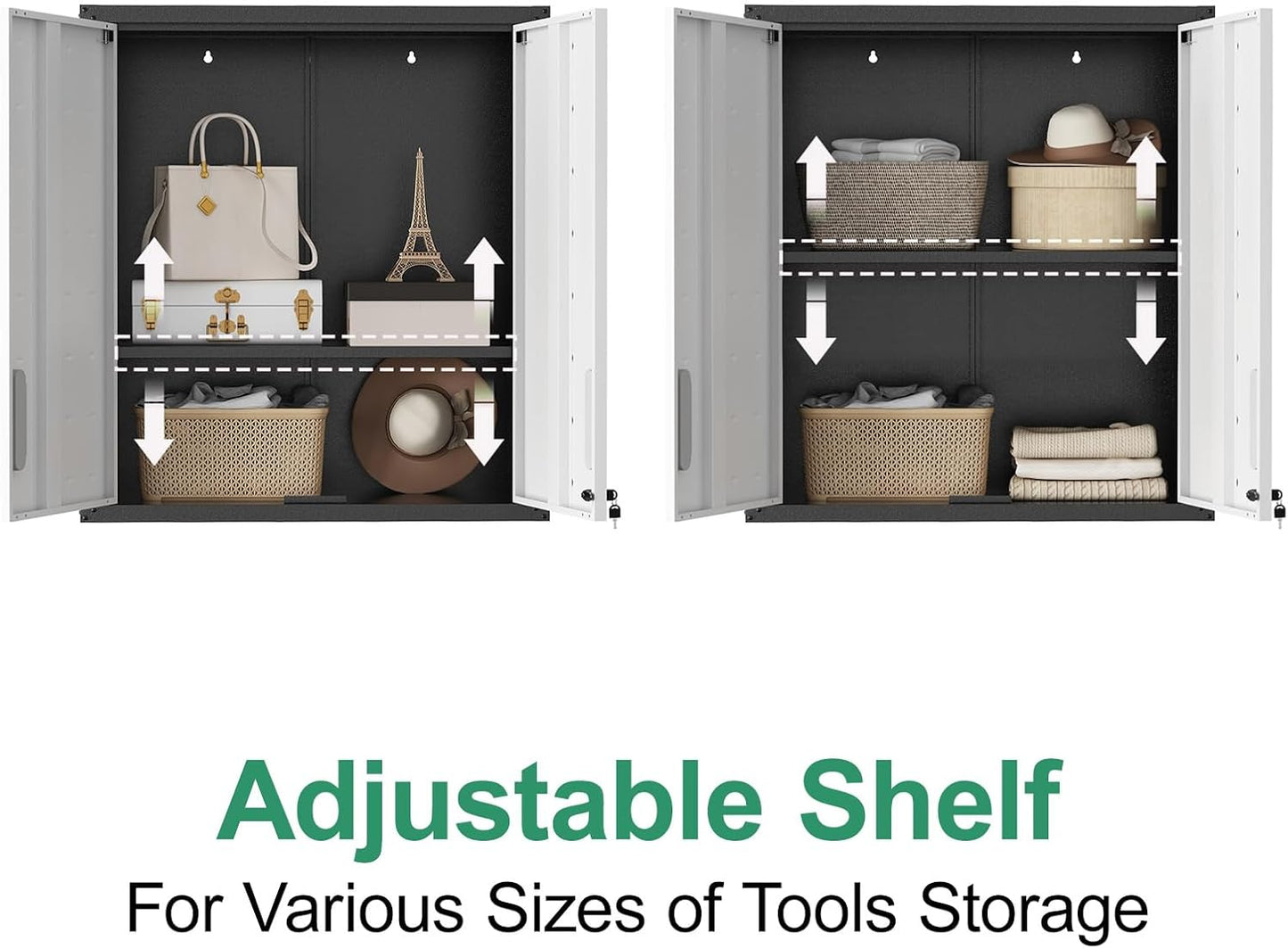 Metal Tool Cabinet,Garage Storage Cabinet System,Wall Cabinet & Locking Rolling Tool Cabinet with Doors and Adjustable Shelves,Steel Tool Cabinets for Home,Office (3 Pcs-StyleA, Black & Grey)