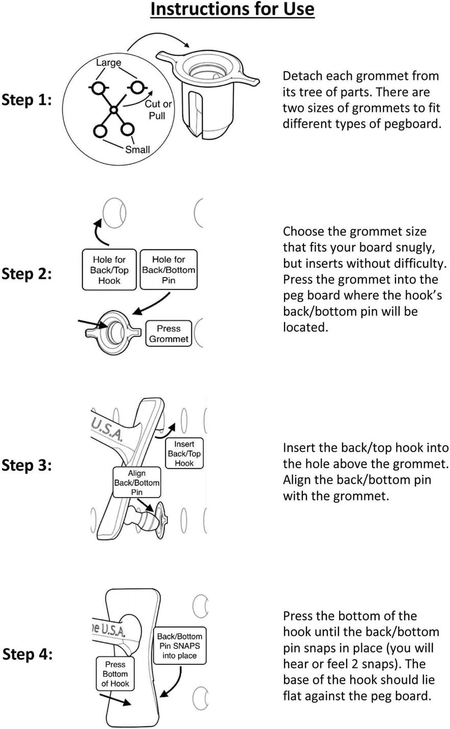 PegPro® J, 1" & 2" Kit for Standard “Wood Fiber” pegboard – Durable Plastic Pegboard Hooks - for Garage, Kitchen, Craft Room, and More (J, 1" & 2" Hook - 72 Pack, Power Up Mix)