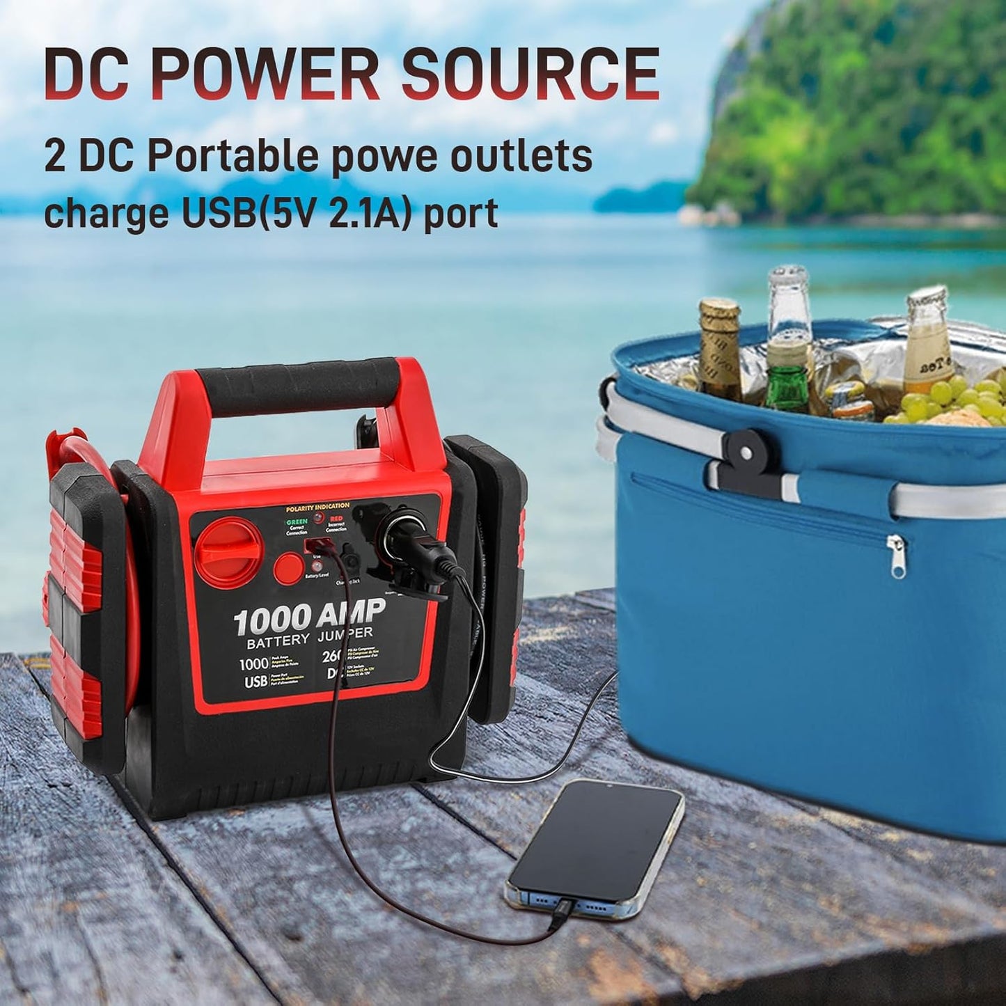 Car Battery Jump Starter with Air Compressor 1000Amp Portable Jump Starter(Satisfy 5L Gas/Diesel),12V Car Battery Charger with 260PSI Tire Inflator, Jumper Cable with USB/DC Port