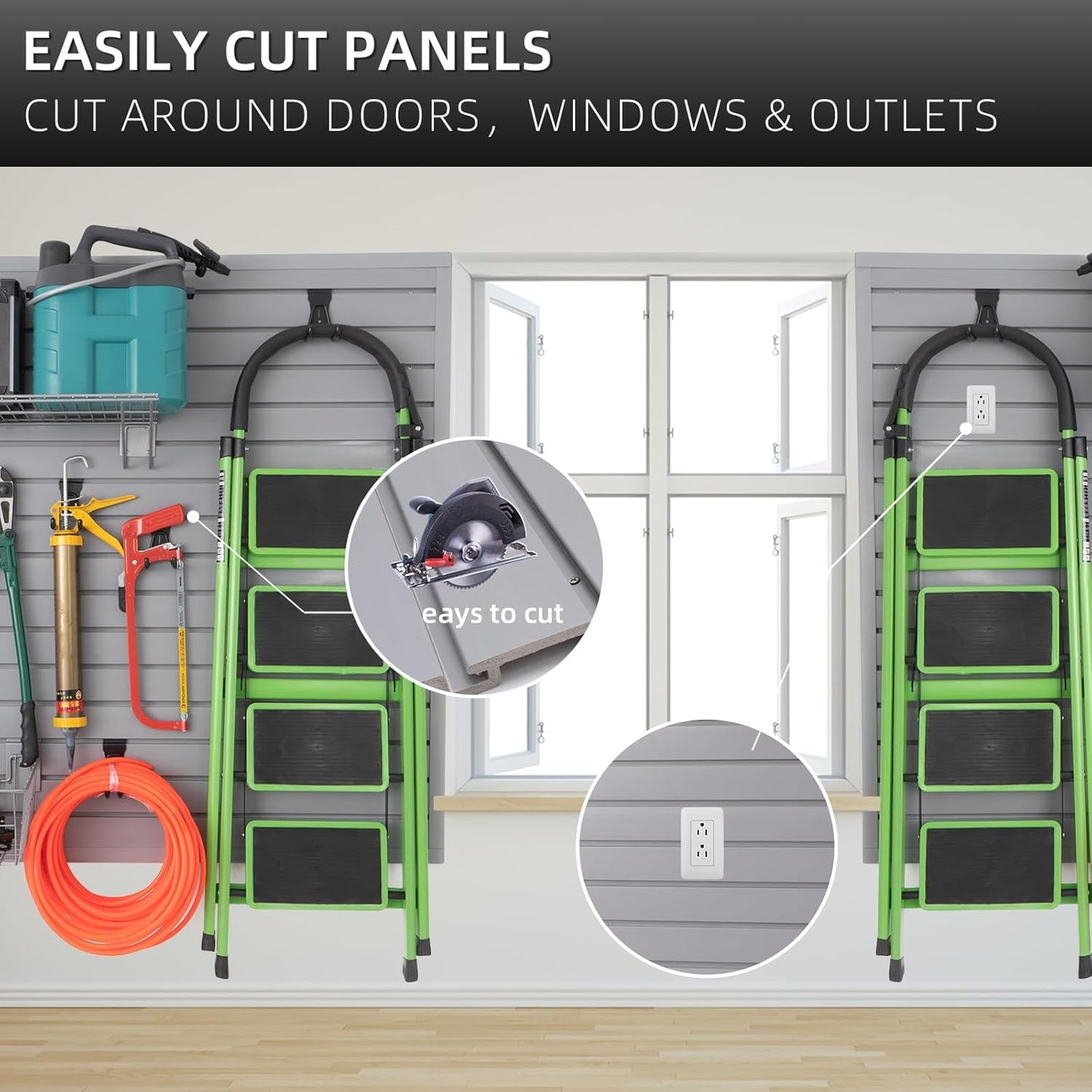 Slat Wall Paneling Garage Wall Organizer, Grey Slatwall Panels 4x8 ft Garage Slat Wall Storage Systems Garage Tool Organizer Wall Mount, Slat Board PVC Wall Panels Garage Storage Organization Product