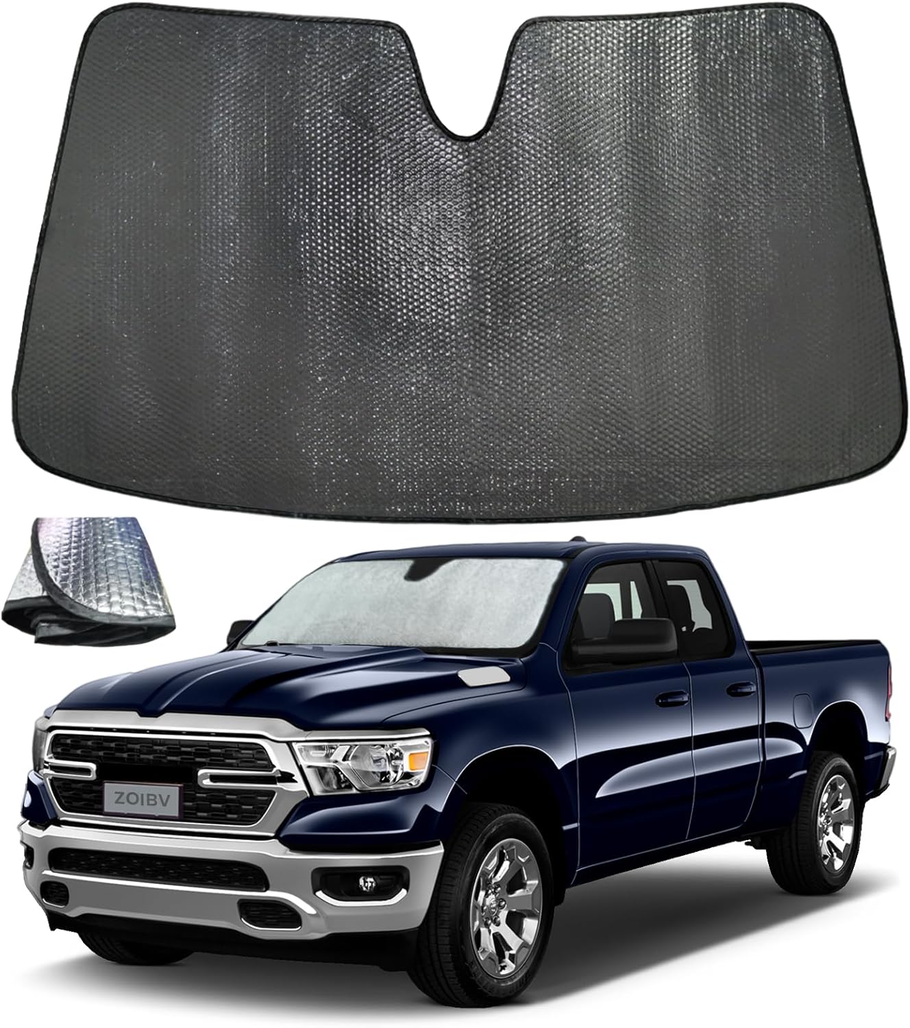 Windshield Sun Shade for Dodge RAM 1500 2019-2025 - 5-Layer Foldable Bubble Foldable Front Window Shade Sun Visor Accessories - Blocks Heat & UV Rays