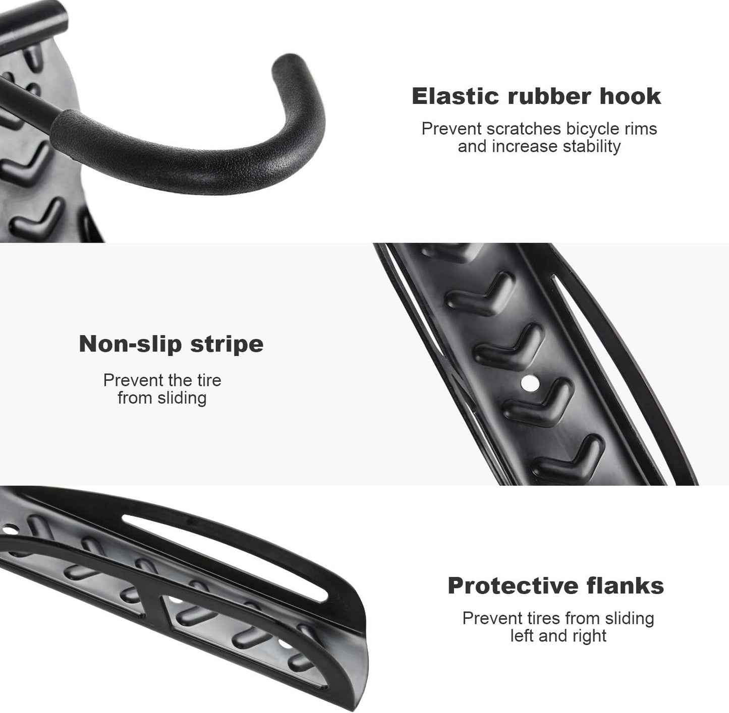 Todeco Bike Wall Mount Rack with Rear Tire Tray, Vertical Bike Hooks Storage Indoor Saving Space for Garage, Shed, Great for Hanging Road, Mountain or Hybrid Bikes,2-Pack