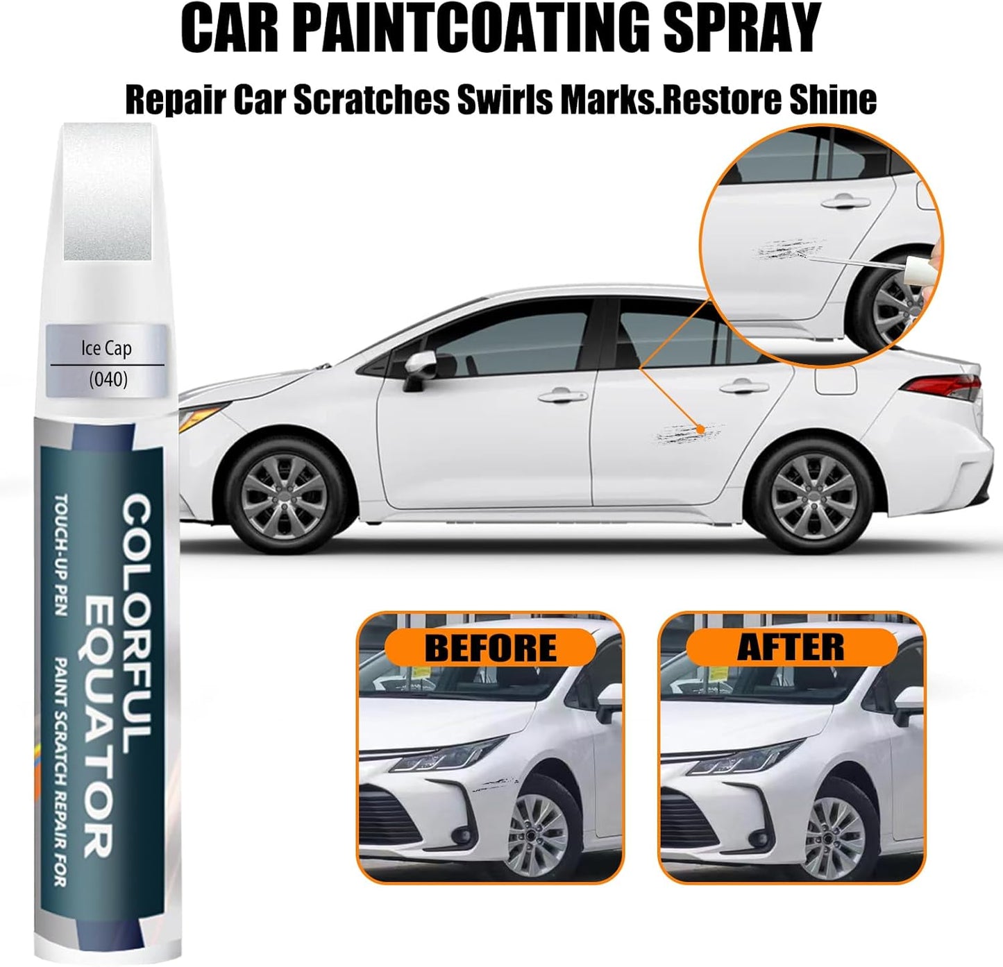 040 Super White/Ice Cap Touch Up Paint for Toyota, Car Paint Pen Scratch Repair Two-In-One Touch Up Paint, Premium Car Scratch Remover for Deep Scratches
