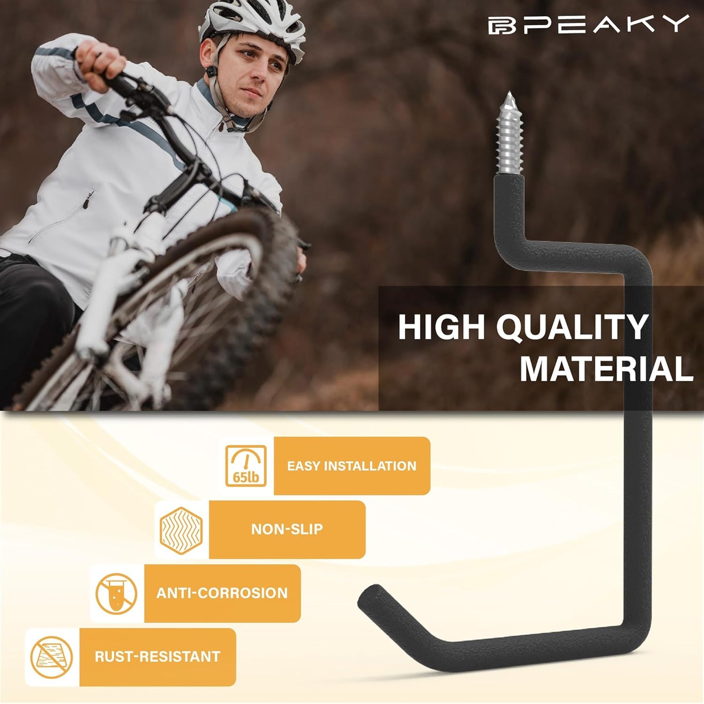 Screw in Ladder Hook, Black Heavy Duty Tool Holders 4PC, Bike Hooks, Wall Mount Garage Storage Hanger, Shelf Organizer for Hanging Bike, Ladder, Folding Chair, Cord