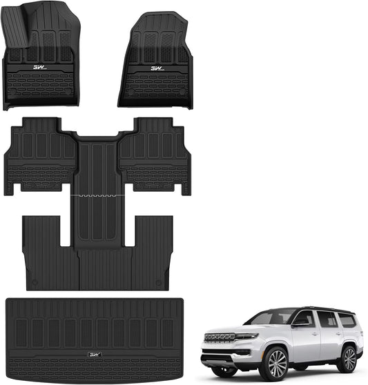 3W Floor Mats & Cargo Liner Fit for Jeep Grand Wagoneer 2022 2023 2024 2025 7 seat (Not Fit for L or 8 seat), TPE Custom Fit Wagoneer Floor Liner for 1-3 Rows and Trunk Mats Full Set Car Accessories