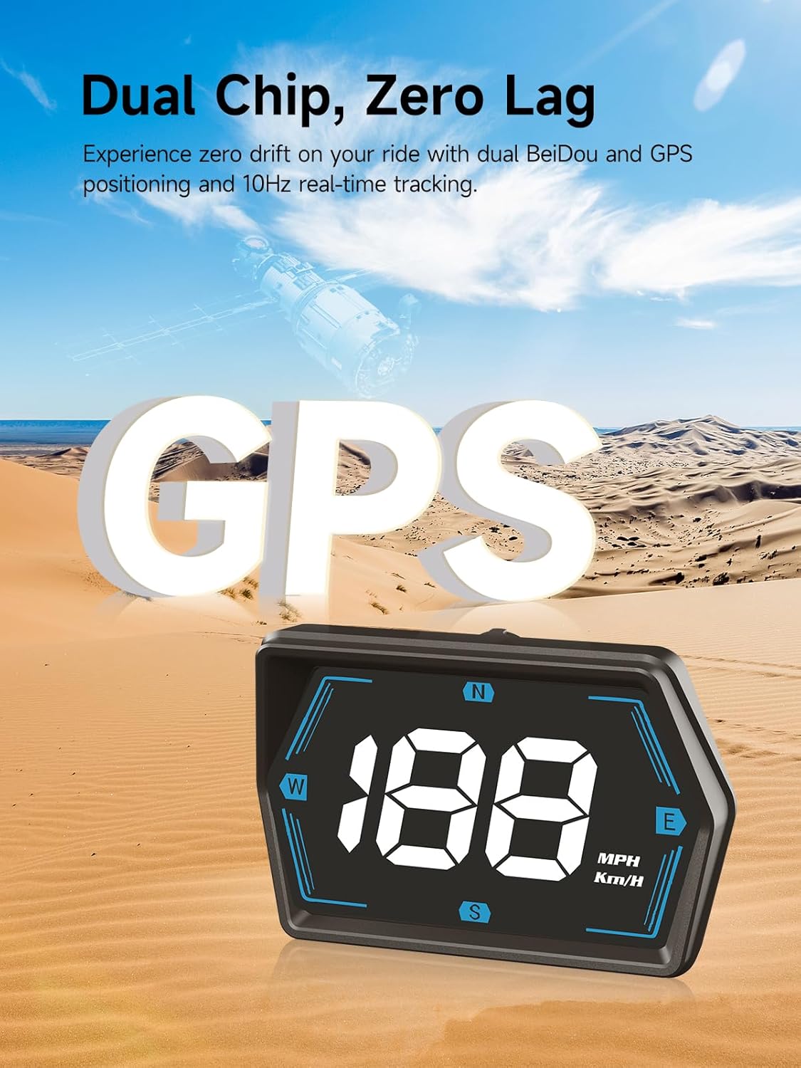 Moman Car HUD Digital Speedometer for Car Head Up Display KM/H MPH Compass Direction USB Cable Plug & Play Over Speed Alert for All Vehicle