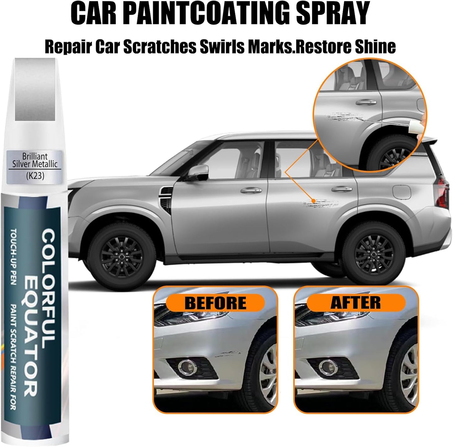 K23 Brilliant Silver Metallic Touch Up Paint for Nissan, Car Paint Pen Scratch Repair Two-In-One Touch Up Paint, Premium Car Scratch Remover for Deep Scratches