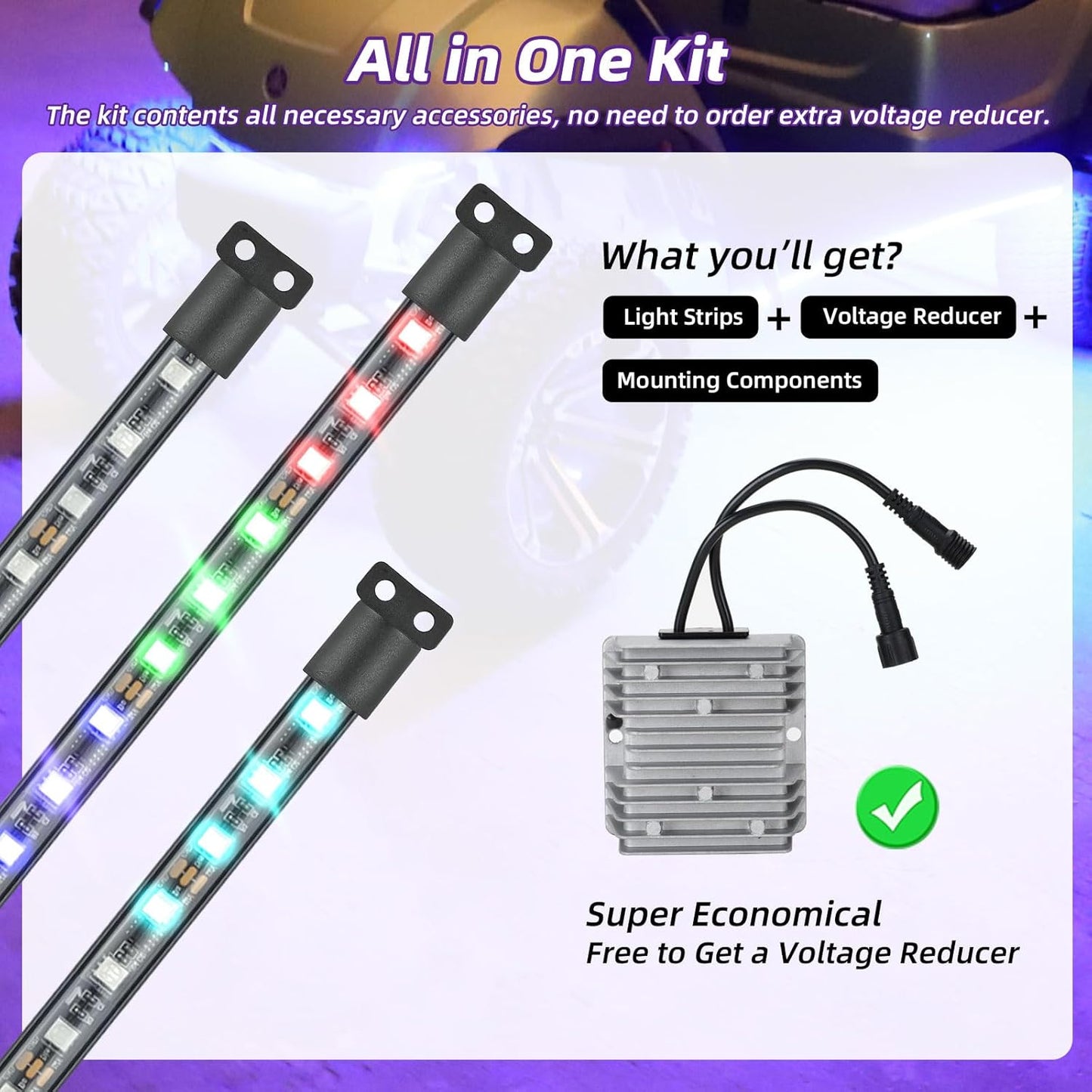 Roykaw Golf Cart Underglow LED Strip Lights Accent Neon Lighting Kit w/Canopy, Wheel Well & Interior Lights for EZGO Yamaha Club Car, Million Colors/Waterproof IP68/Sync to Music, Fits 12V-80V, 14PCS