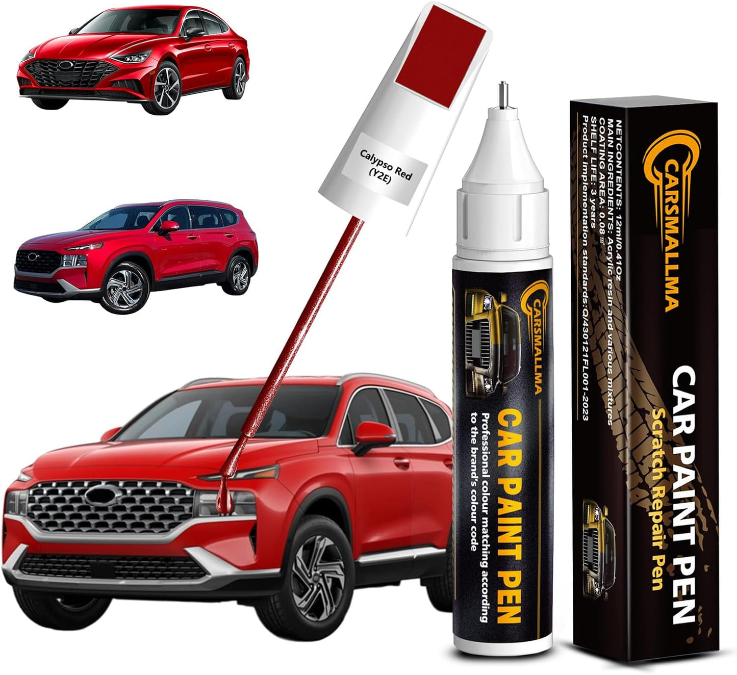 Y2E Calypso Red Car Touch Up Paint for Hyundai, Color Accurate Car Paint Scratch Repair Pen Kit Quick & Easy Fix Vehicle Chips and Automotive Nicks Scuff