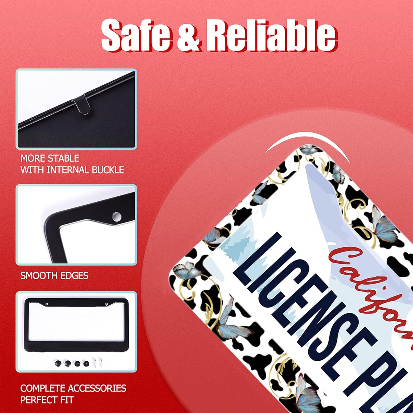 Personalise Cows and Butterfly License Plate Frames Cute Leopard License Plate Frame Car Universal Stainless Steel Accessories Cars Decor 2 Holes Screws Fits Standard US Vehicles Size 12.2 x 6 Inches