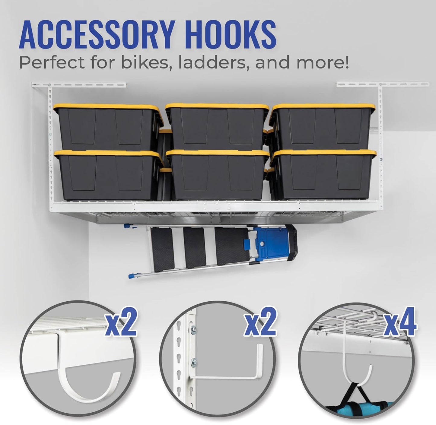 SafeRacks 4x8 Overhead Garage Storage Rack Heavy Duty - White (12"-21") - Holds 600 lb