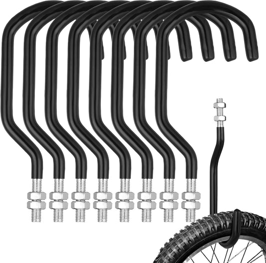 Shimeyao 4 Pcs Machine Thread Bicycle Storage Hook with Nut Heavy Duty Bike Hooks M10 x 1.5 Machine Threading Hook Rubber Coated Bicycle Hanger for Hanging Large Mountain Bike Tire (3.15 Inch,Black)