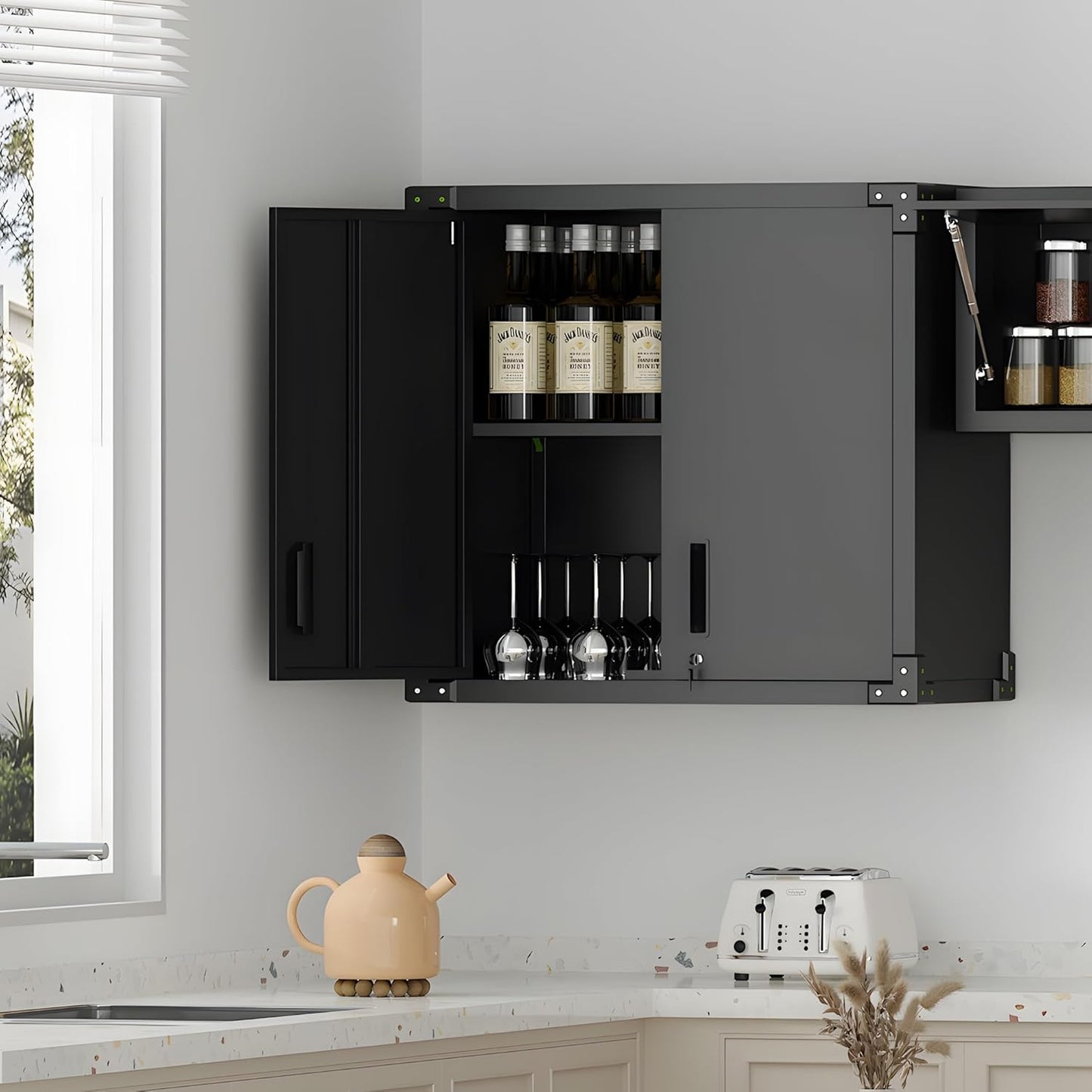 Garage Wall Cabinet,Metal Wall Cabinet with Doors and Adjustable Shelves,Steel Utility Wall Mounted Tool Cabinets for Home,Office,Kitchen,Warehouse