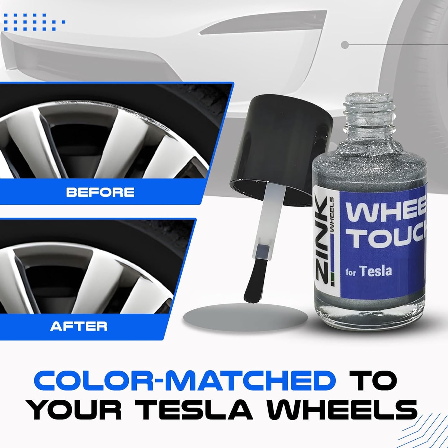 Premium Tesla Wheel Curb Rash Repair Kit for Model X 20-inch Silver Helix Rims - DIY Kit with Color-matched Touch Up Paint - Made in USA