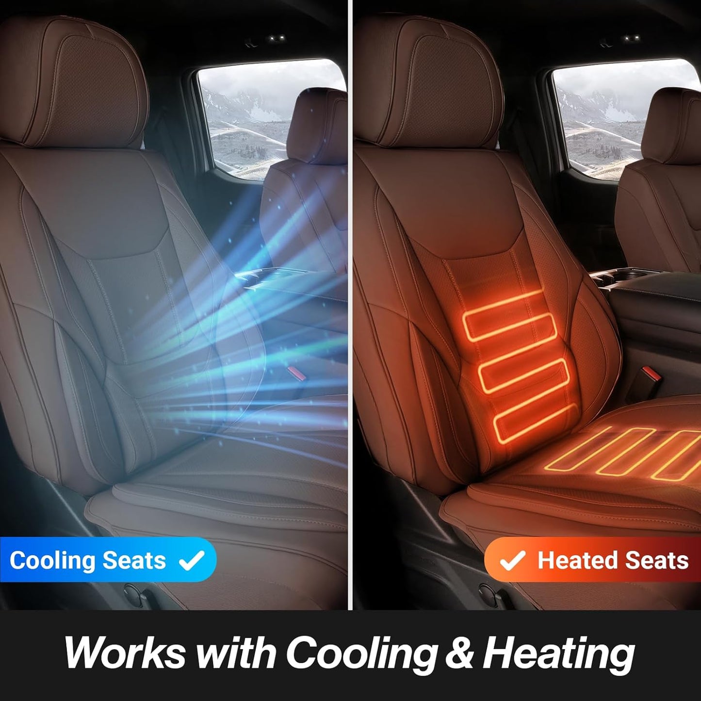 Coverland Custom Car Seat Covers Compatible with F150, Tundra, Ram 1500, Ram 2500 - Premium Leather Non-Slip Waterproof Cover Custom Interior Protector Full Set-Dark Brown [See Size Chart-Size X130]