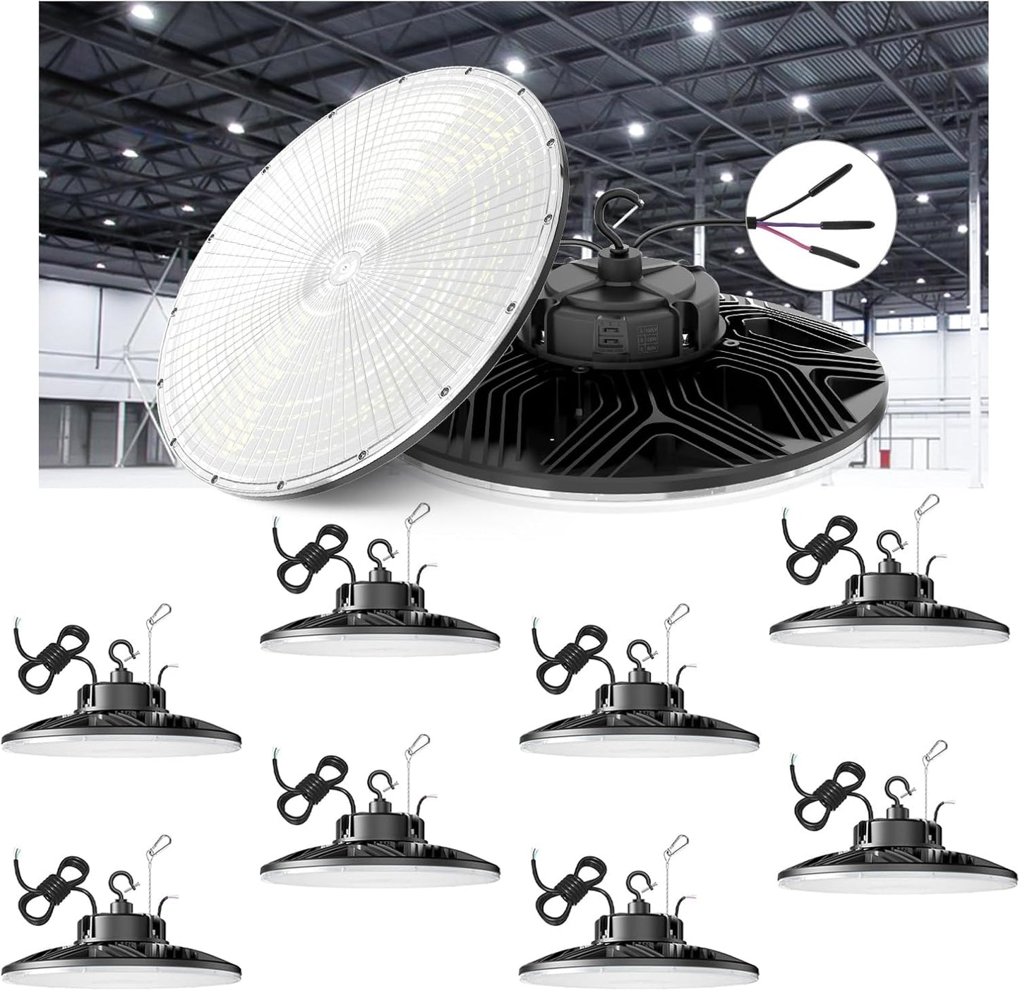 UFO LED High Bay Light, 150W/100W/80W Adjustable, 3000K/4000K/5000K, UL & DLC Listed 21000LM 0-10V Dimmable IP65 Waterproof High Bay Lights AC100-277V for Warehouse Factory(9 Pack)