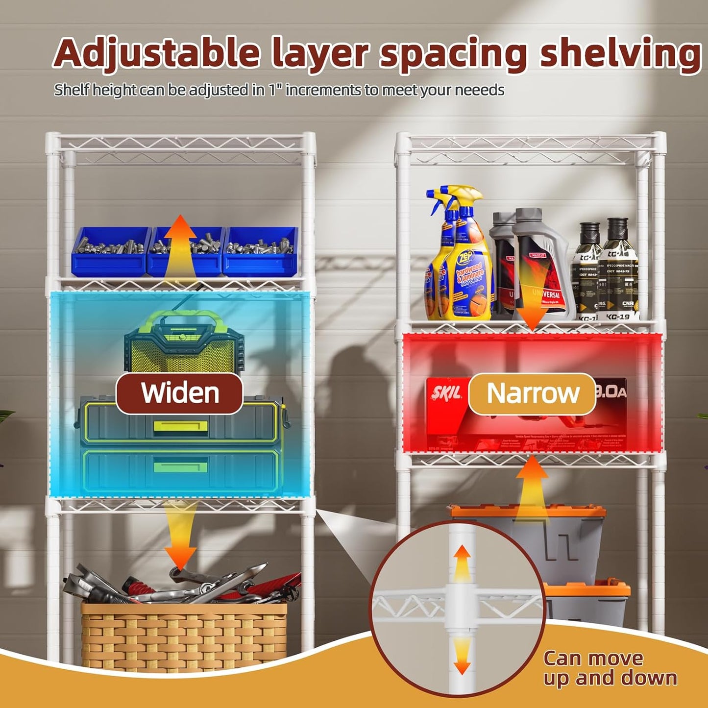 SINGAYE 4 Small Wire Shelves Kitchen Pantry Close Home Organizers and Storage Bathroom Shelf Laundry Room Organization Adjustable Book Metal Garage Shelving Unit