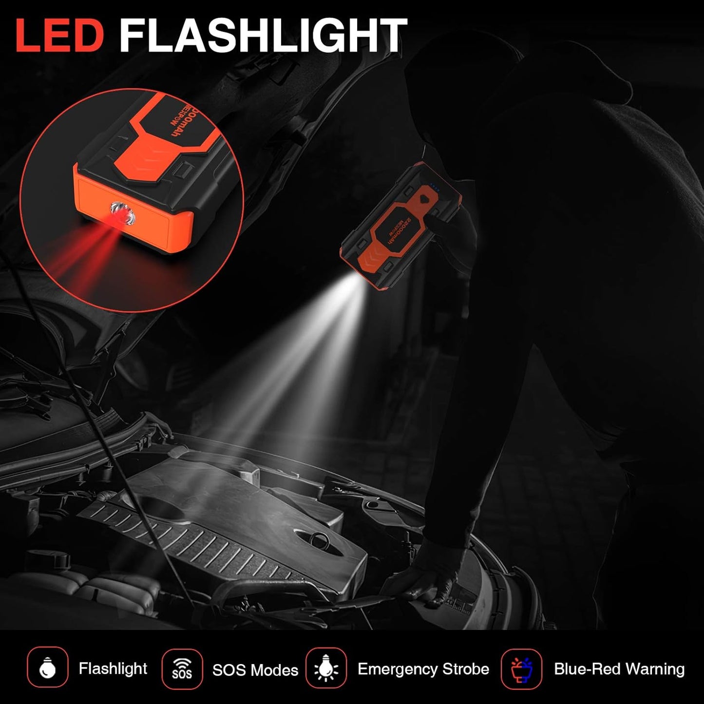 NEXPOW 2500A Peak Car Battery Jump Starter (Up to 8.0L Gas/8L Diesel Engines), 12V Auto Car Battery Booster Pack, Portable Jump Box with USB Quick Charge 3.0 and LED Light Red Blue Warning