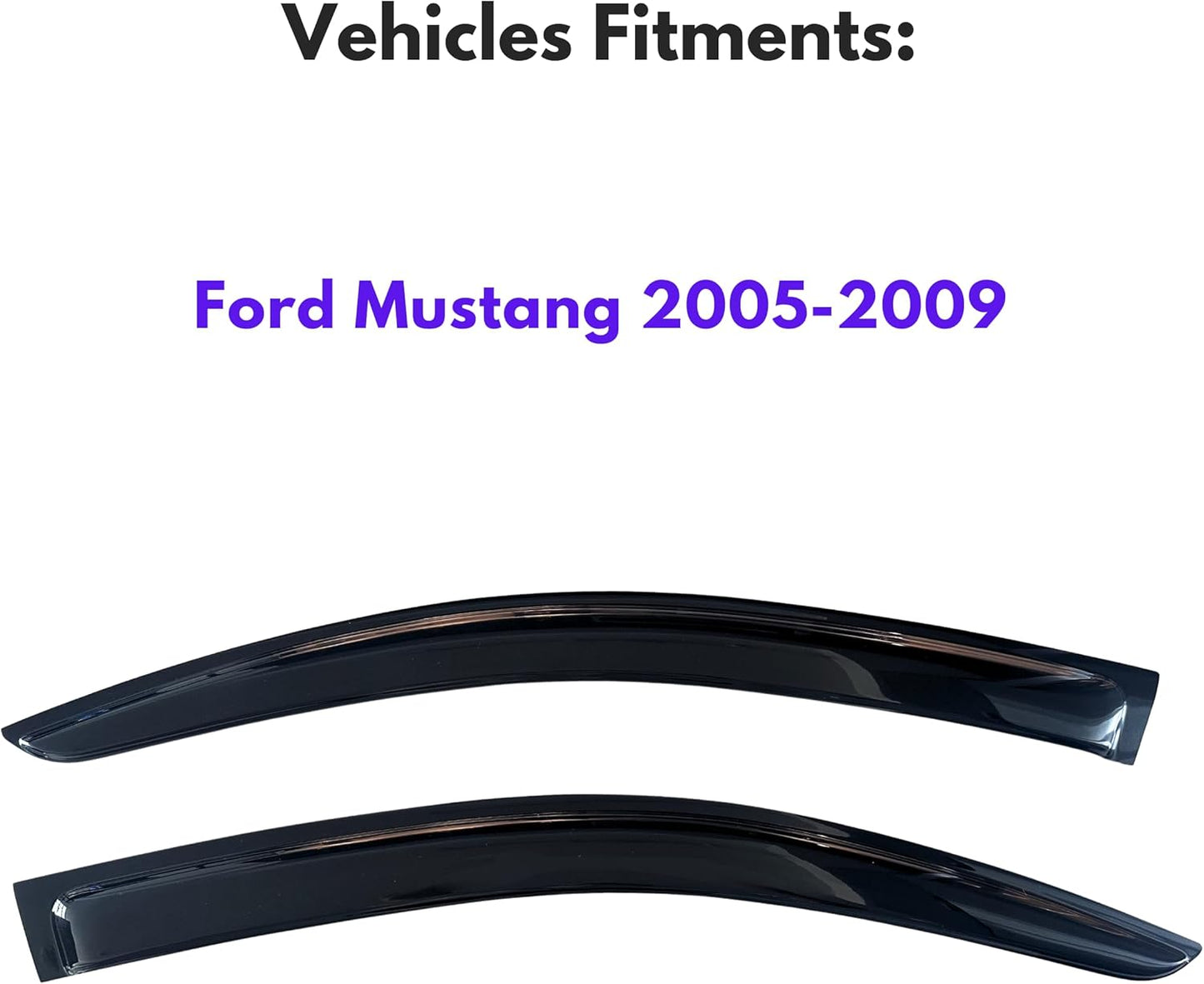 KPY Window Visors Compatible with Ford Mustang 2005-2009, 2PC Rain Guard Side Vent Deflectors Tape-On Style, 2005 2006 2007 2008 2009