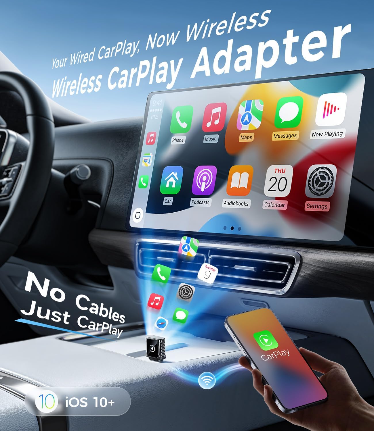 JDG Wireless CarPlay Adapter, Converts Wired CarPlay to Wireless, for Cars with Built-in Wired Apple Carplay, Super Mini USB Design Car Play Adapter for iPhone, (Black)