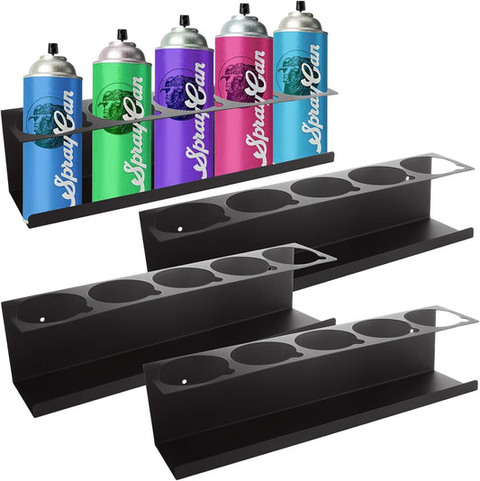 4 Pack Heavy-Duty Aerosol Spray Can Holder, 5 Can Spray Bottle Holder Steel Wall-Mounted Shelf for Garage, Craft Workspace and Home