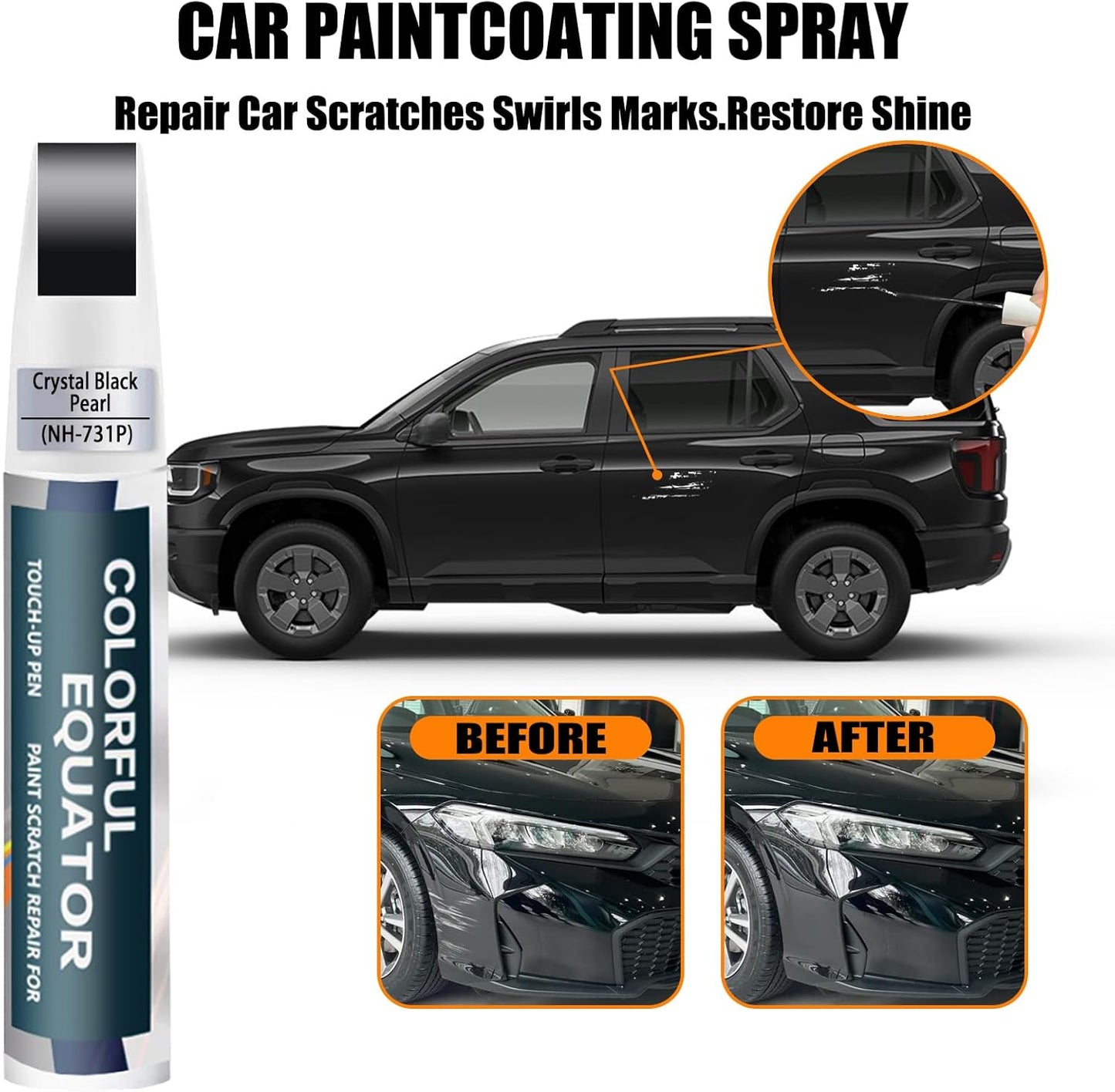 Crystal Black Pearl(NH-731P) Touch Up Paint Compatible with Honda, Car Paint Pen Scratch Repair Two-In-One Touch Up Paint, Premium Car Scratch Remover for Deep Scratches