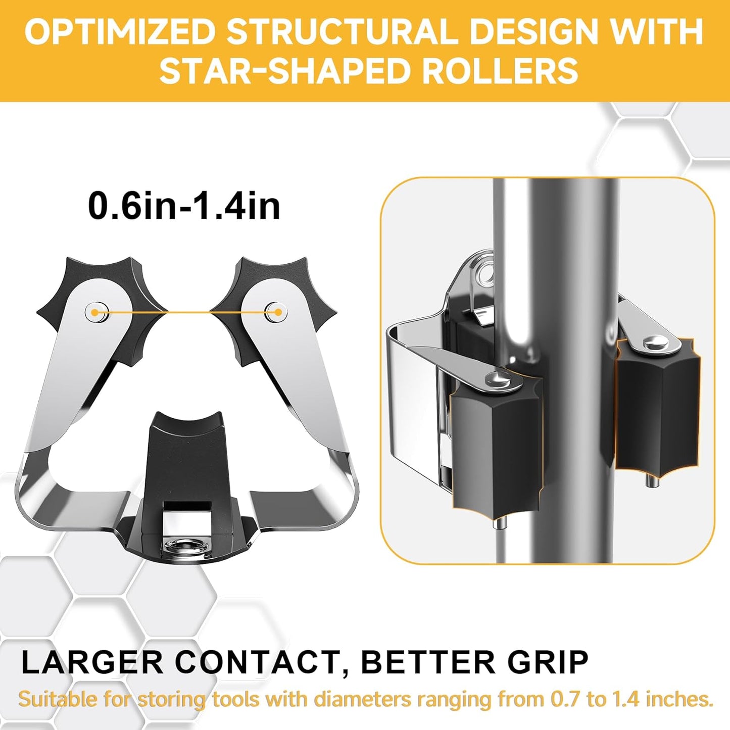 Broom Holder Wall Mount – 12 Pack Broom Rack with Star Shaped Rubber Rollers & Nickel Plated Brackets for Strong Grip and Long Life – Ideal for Garden Tools Organization